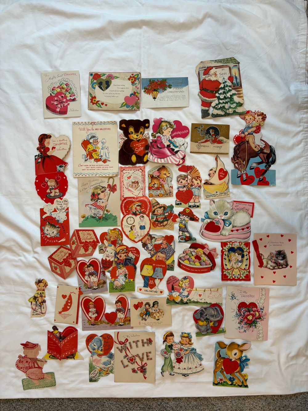 Vintage Lot of 40+ Valentine Cards 40s-50s Die Cut Hand Written Ephemera &Extras